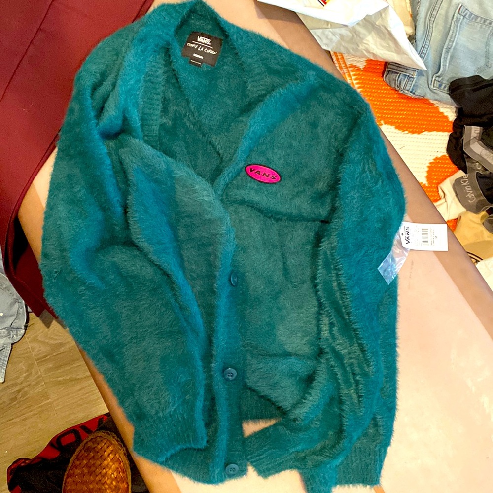 Alex Knost x Lee Ann Curren x Vans season 2 teal mohair cardigan NWT